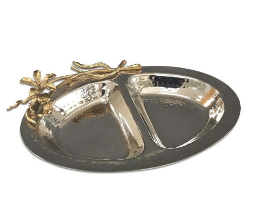 Gold/Silver Floral 2 Section Tray