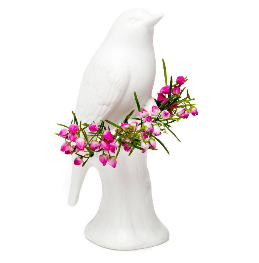 White Porcelain Bird Flower Vase